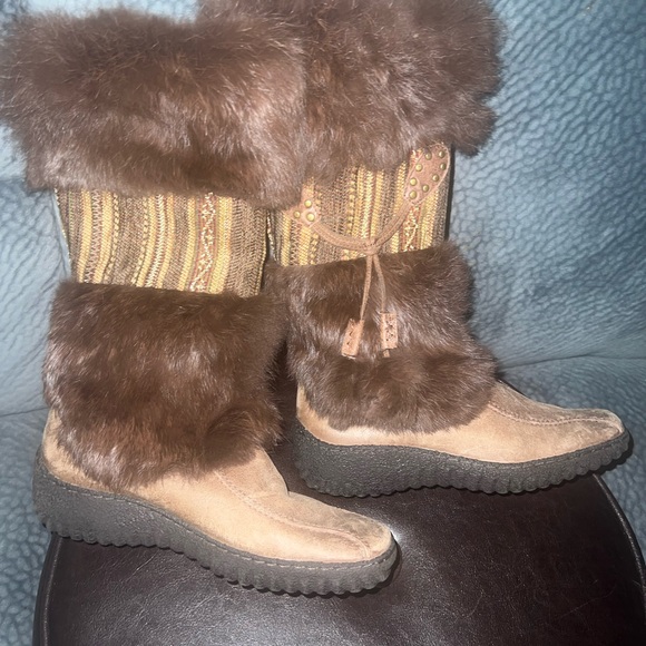 Nine West Rabbit fur leather snow boots size 5.5M - Picture 2 of 12